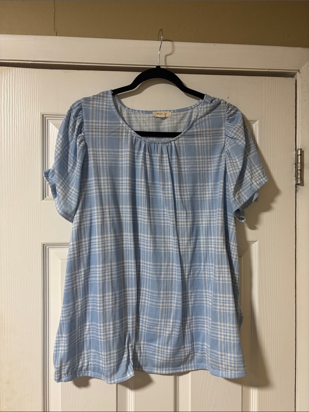 paper tee Light Blue Gingham Short Sleeve Top